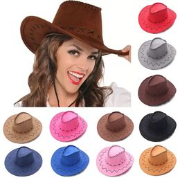 Fashion vintage cowboy hoed westerse stijl suède brede rand hoed gevoeld fedora hoeden fancy jurk accessoire voor mannen vrouwen