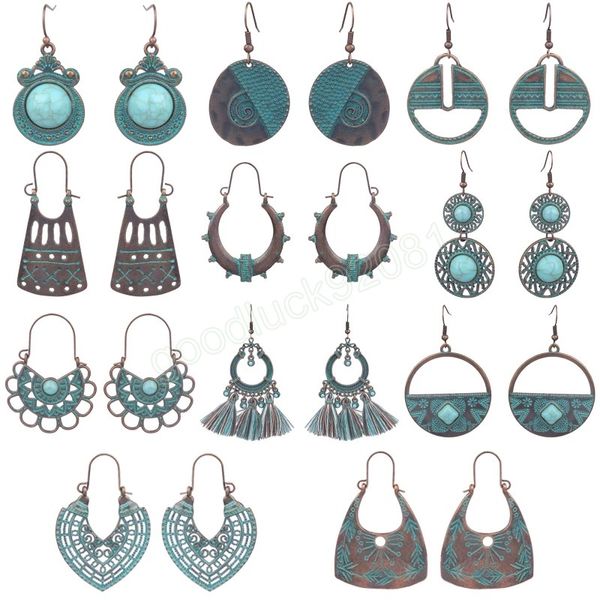 Mode Vintage boucle d'oreille pour les femmes ethnique géométrique Antique métal perles gland boucles d'oreilles plage vacances balancent boucles d'oreilles cadeau