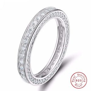 Fashion Vintage Sieraden Echt 925 Sterling Zilver Volledige Ronde Geslepen Witte Saffier CZ Diamant Edelstenen Vrouwen Wedding Band Ring Gift S2966