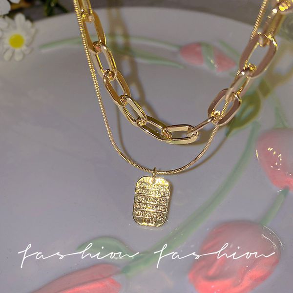 Moda Vintage en capas collar geométrico colgante hecho a mano 18k chapado en oro delicado gargantilla de oro capas collar largo para mujer