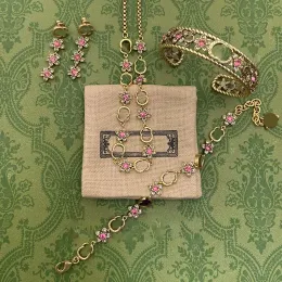 Mode Vintage collier dames fleur or Bracelets décoration diamant Bracelet exagéré pendentif boucles d'oreilles 925 argent aiguille ensemble de bijoux 243185D