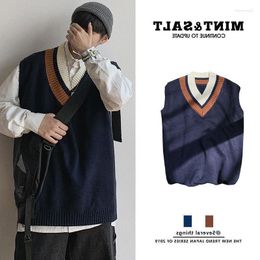 Suéter Harajuku de gran tamaño Vintage a la moda para hombre, chalecos Ins Chic de estilo coreano con cuello en V, Tops de punto sin mangas para hombre Stra22