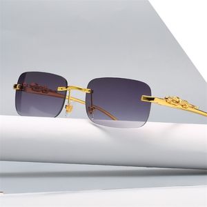 Mode Vintage sans monture carré lunettes de soleil hommes luxe voyage conduite métal tête de léopard lunettes de soleil 220629