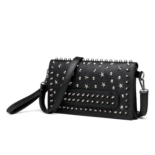 Fashion Vintage Rivet Messager Sacs pour femmes Sac à bandoulière Fashion Black Skull Punk Clutch Purse Bags Ladies Crossbody Sacs