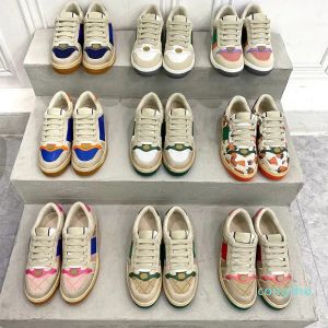 2024 Fashion Vintage Screener Designer Casual vuile schoenen met doos Klassieke lederen webboter sneaker beige wit ebbenhout groen gg''sneak XiULce