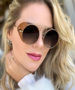 Mode Vintage Steampunk Punk Style Metal Circle Zonnebrillen Leer Side Shield Brand Design Zonneglazen Oculos de Sol1168426