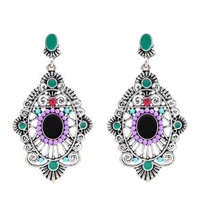 Fashion vintage turque géométrique colorée gemmes antique argent en or délicat de boucles d'oreilles en diamant délicat bijoux bohème