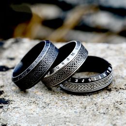 Fashion Vintage Viking Rune Ring for Men Unique Biker 14k Gold Celtic Knot Ring Nordic Amulet Jewelry Gifts