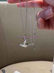 Mode Vivienne sieraden Westerse keizerin-weduwe 3D planeet aarde ketting transparant vol diamanten bol hanglamp luxe hoogwaardige gevoel kraag ketting