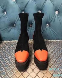 mode vlle noir nude orange strech plate-forme bottes courtes coin confortable 8cm214W 03