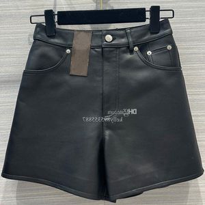 Mode taille shorts print Geuine High Pocket Leather Black Women's Fashion Xpuup