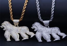 Fashion Walking Gorilla Pendant Iced Out Bling Cz Stone Animal Colliers Animal pour hommes Riwelry Hip Hop8249426