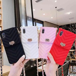 Mode Portemonnee Case voor iPhone 13 12 11 Pro Max Cases Crossbody voor 13 12 7 8 6 Plus XS XR Handtas Portemonnee Lange Keten Siliconen Kaart Pocket Covers