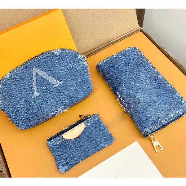 Mode portefeuilles denim sac de luxe designer portefeuille femmes carte sac bleu cowboy sac à main jacquard broderie sac à main à glissière pureses