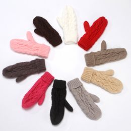 Mode chaud mitaines tricotées hiver épais gants avec polaire acrylique mitaines de couleur unie tenant les mains pour hommes femmes taille libre 10 couleurs