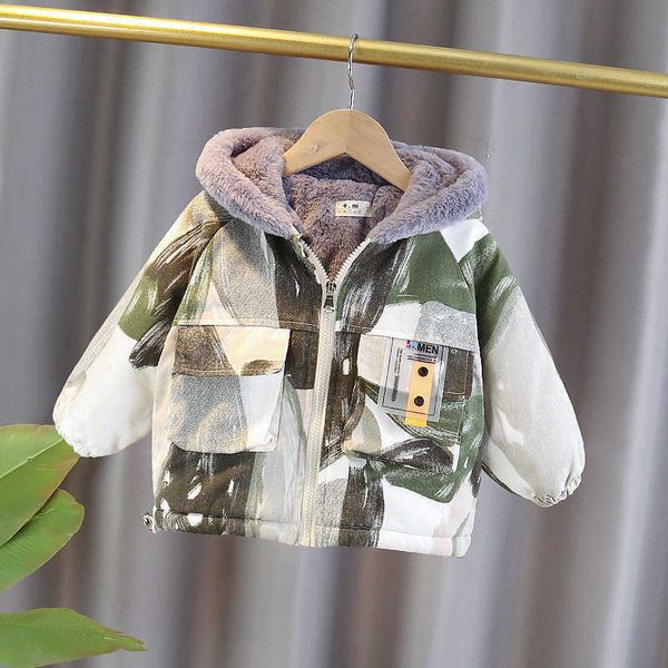 Fashion chaud hiver enfants camouflage vêtements bébé garçons plus velvet épaissir les vestes top vestes enfants manteaux refusez le collier d'extérieur H0910