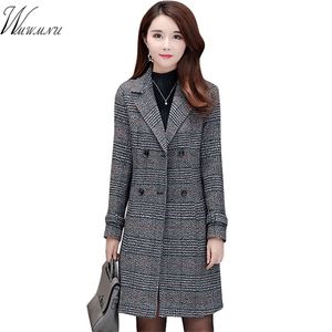 Mode chaud mélanges de laine femme élégante manteau de laine à double boutonnage femmes plaid long vêtements d'extérieur vêtements d'hiver 201215