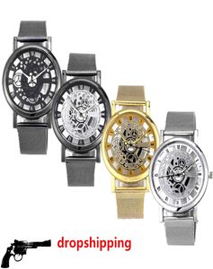 Fashion Watch Men Skeleton Watch Men Roestvrij staal Mesh Band Quartz PolsWatch Clock Relojes Mujer Reloj Hombre Drop8471534