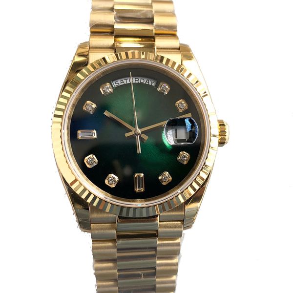 Mode montre hommes semaine jour date montres automatiques 40mm or 904L en acier inoxydable boucle déployante étanche lumineux mécanique montres-bracelets cadeaux