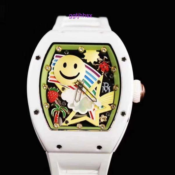 Montre de mode RM montre femme montre mécanique montres hommes classique baril Tonneau mâle horloge RM 88 Smiley bracelet en caoutchouc montre-bracelet en céramique mode chronographe 43MM