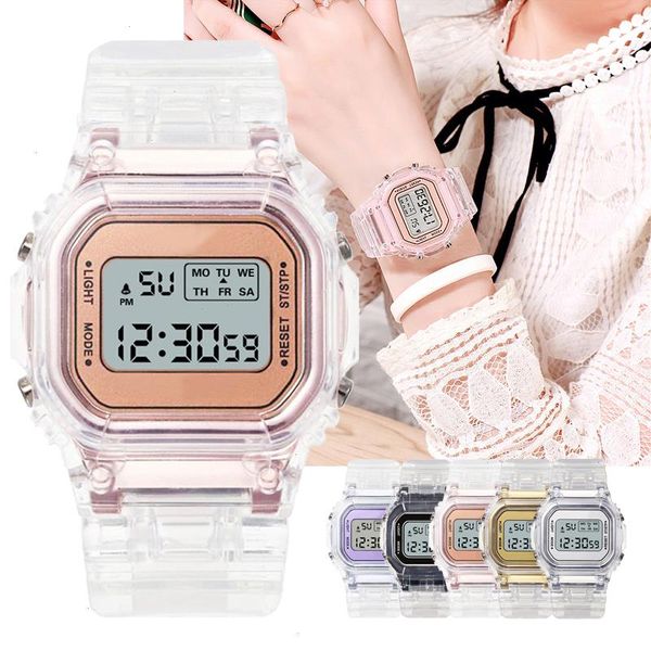 Montre de mode femmes hommes or décontracté Transparent numérique Sport montres amoureux horloge enfants montre-bracelet femme Reloj Mujer