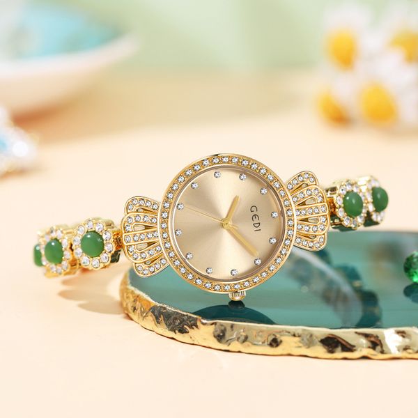 Watch Fashion, montre féminine, luxe léger, sensation haut de gamme, Jade et Watch en pierre, Woom en quartz en diamant complet Watch C3
