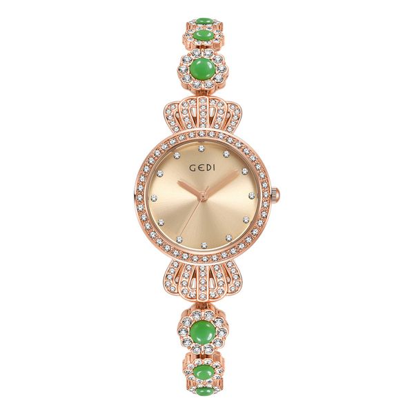 Montre de mode, montre féminine, luxe léger, sensation haut de gamme, jade et montre en pierre, quartz en diamant complet pour femmes montre C1