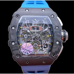 Richarder Milles Fashion Horloges Multifunctionele Fiber Classic Hollow Tachymeter Horloge 11-03 RM Mannen Superlatief Carbon Branded