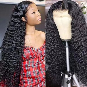 Fashion Water Wave Lace Frontal Human Hair Wigs for Women Girls Girls Wet and Wavy Synthetic Loose Deep Wave Fermeure Wig Dhl Free