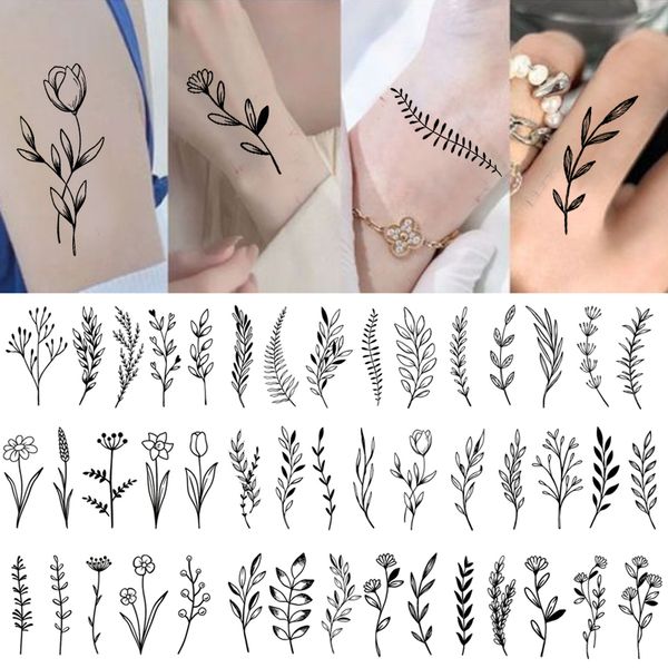 Mode étanche faux tatouage autocollant divers facile à utiliser tatouages temporaires noir et blanc fleurs Leaft tatouage bricolage Art corporel