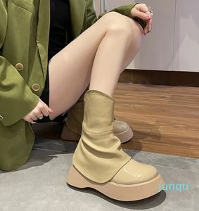 Envío gratis moda impermeable nuevo producto botas diseñador marrón mujeres invierno cálido felpa tobillo botines antideslizante algodón acolchado zapatos al aire libre