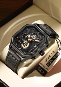 Mode waterdicht horloge Heren lichtgevende quartz horloges met skelet wijzerplaat en siliconen band Datumweergave Tourbillon skelet lichtgevend horloge