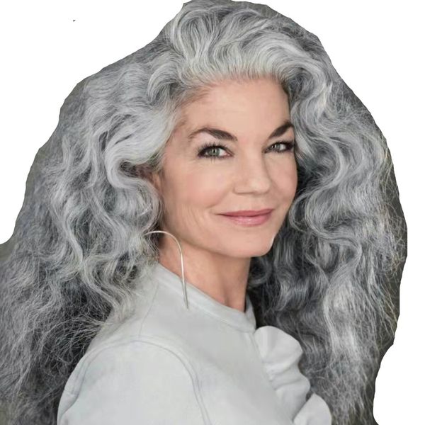 Moda onda rizado gris cola de caballo postizo Humano blanco gris afro puff gris pelos remy colas de caballo extensión rizado cola de caballo postizos