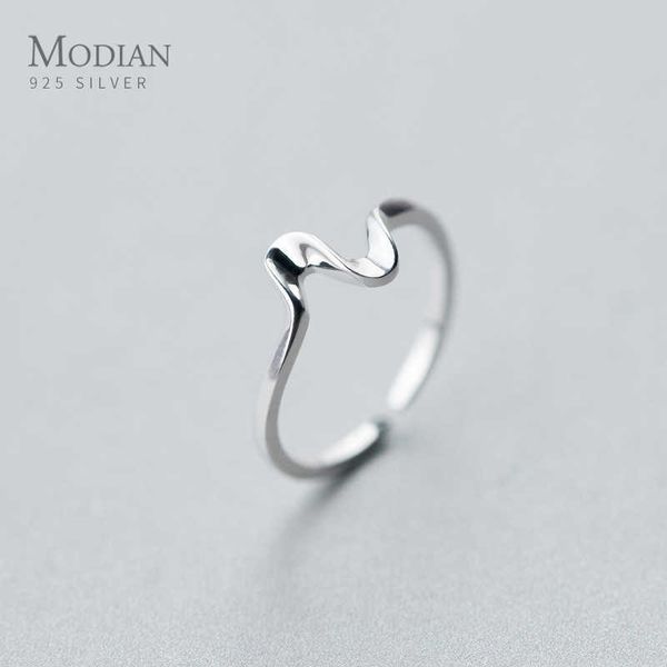 Moda línea ondulada abierta anillos de dedo ajustables para mujeres 925 plata esterlina anillo de latido del corazón accesorios de joyería fina 210707