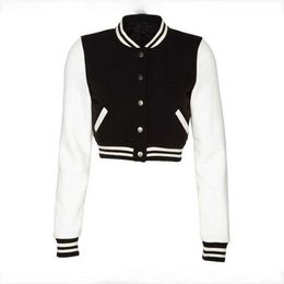 Modekleding Dames College Letterman Varsity-jassen met aangepast ontwerp in zwarte kleur Meisjes bijgesneden Varsity-jack