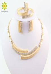 Fashion Wedding Bridal Crystal Rimestone Jewelry Set African Perles Africain Dubai Gold Color Statement Bijoux Costume3717807
