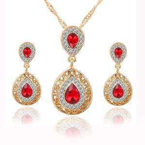 Mode mariage mariée cheveux accessoires pour femmes boucles d'oreilles collier ensembles boucles d'oreilles en cristal goutte pendentif bijoux