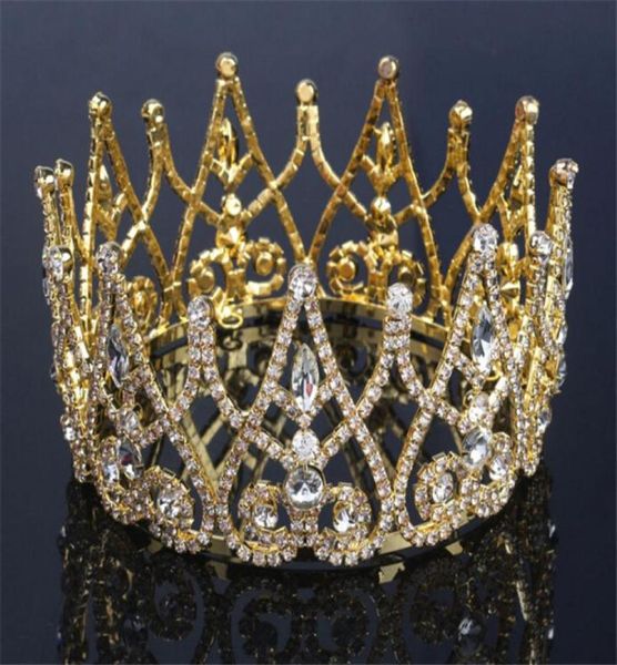 Fashion Wedding Bridal Round Crown Full Crown Tiara Vintage Gold Crystal Righestone Hair Accessoires Jewelry Princess Silver Princess Sup4408832