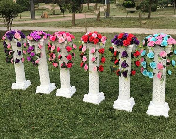 Decoración de boda de lujo Flor Columna romana blanca con conjuntos de ramo de rosas Multicolor disponible 10 juegos / lote