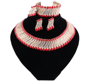 Mode bruiloft Dubai Afrika Nigeria Afrikaanse sieraden set rode ketting oorbellen Bracelet ring bruids sieraden sets1848552