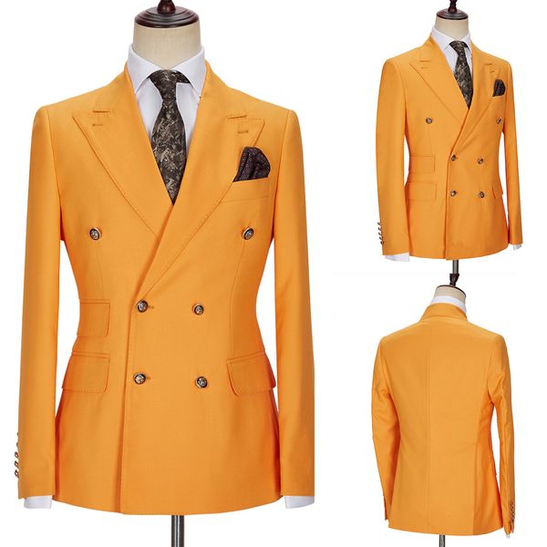 Costumes de mariage pour hommes, Tuxedos Orange, vêtements de marié, costume formel, taille personnalisée, revers à pointe, 3 pièces, Blazer + gilet + pantalon