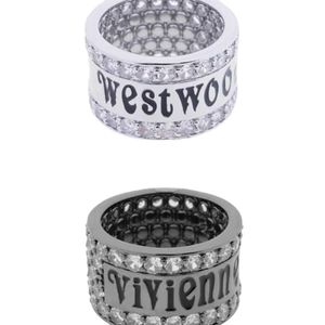Fashion Westwoods High Edition Double-coureered Zircon Set avec des lettres de diamant complète Bague de couple noble brillant