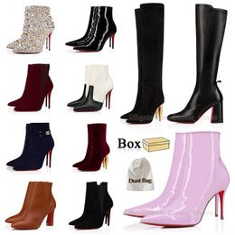 Chrstian Loubotin Red Bottoms shoes de luxe femmes au-dessus du genou bottes à semelle rouge rose femmes sexy talons hauts bottines chevilles talons hauts pointus 【code ：L】 boots