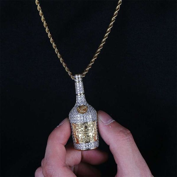 Fashion-Whisky bouteille pendentif colliers pour hommes femmes luxe diamants bouteille de vin pendentifs 18k plaqué or cuivre zircons chaîne collier