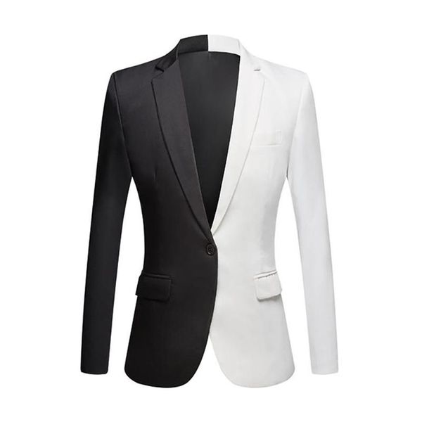 Mode blanc noir rouge Patchwort décontracté manteau hommes Blazers scène chanteurs Costume Blazer Slim Fit fête bal Costume veste hommes 293P