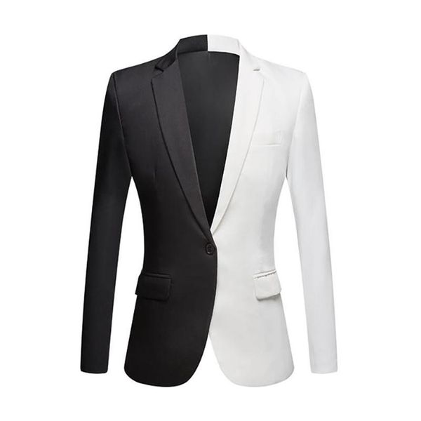 Mode blanc noir rouge Patchwort décontracté manteau hommes Blazers scène chanteurs Costume Blazer Slim Fit fête bal Costume veste hommes 233m