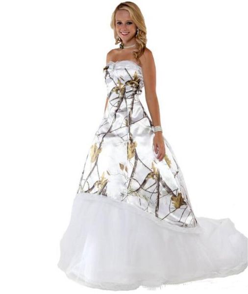 Mode Blanc Camo Robes De Mariée Avec Jupe En Tulle Realtree Camouflage Robes De Mariée Balayage Train Robes De Mariée Vestidos Ve Novia