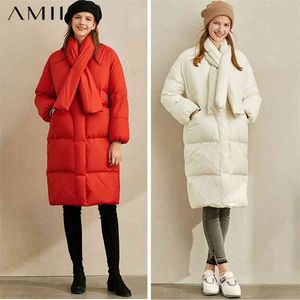 Mode blanc canard doudoune hiver femmes lâche chaud écharpe col Long manteau 11940509 210527