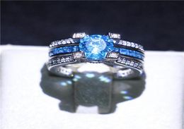 Fashion White Gold Boded Pareja Rings Solitare Aquamarine Diamond Cz Rings para la novia Size de regalo único533323498