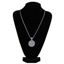 Mode- Wit goud iced out cz kubieke zirkonia zon bloem hanger ketting twist ketting hiphop rapper rock sieraden geschenken voor meisjes en jongens